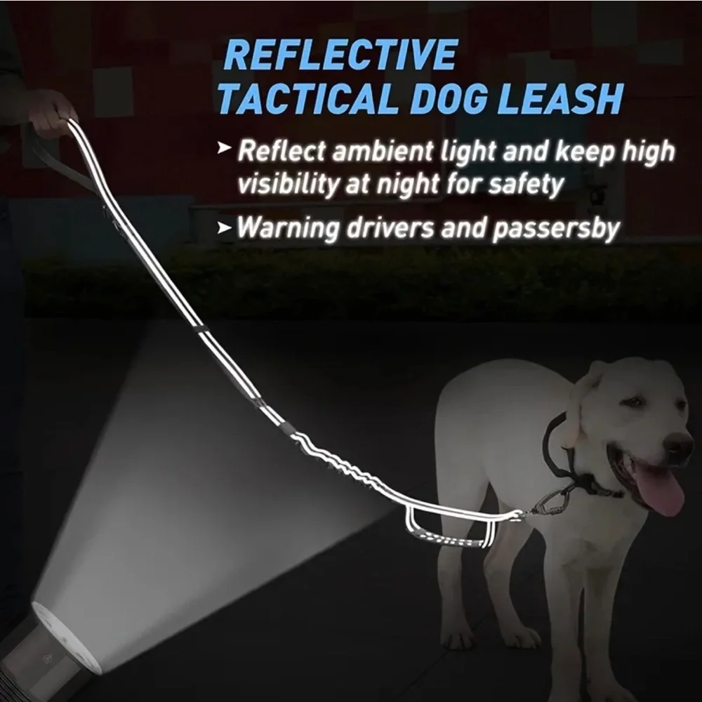 Reflective Black Padded Dog Leash w/2 Handles- Car Clip & Bonus Waste Bag Holder